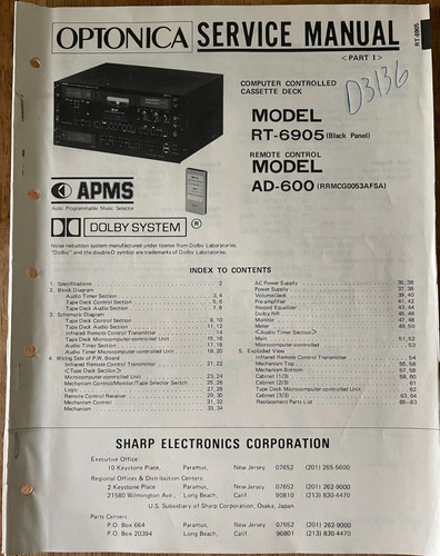Sharp optonica 6905 600 - rt-6905, ad-600